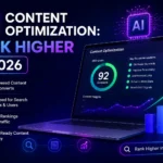 AI content optimization dashboard showing SEO improvements and higher rankings in 2026