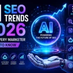 AI SEO Trends 2026 showing AI search, SEO agents, content intelligence, authority, and technical SEO