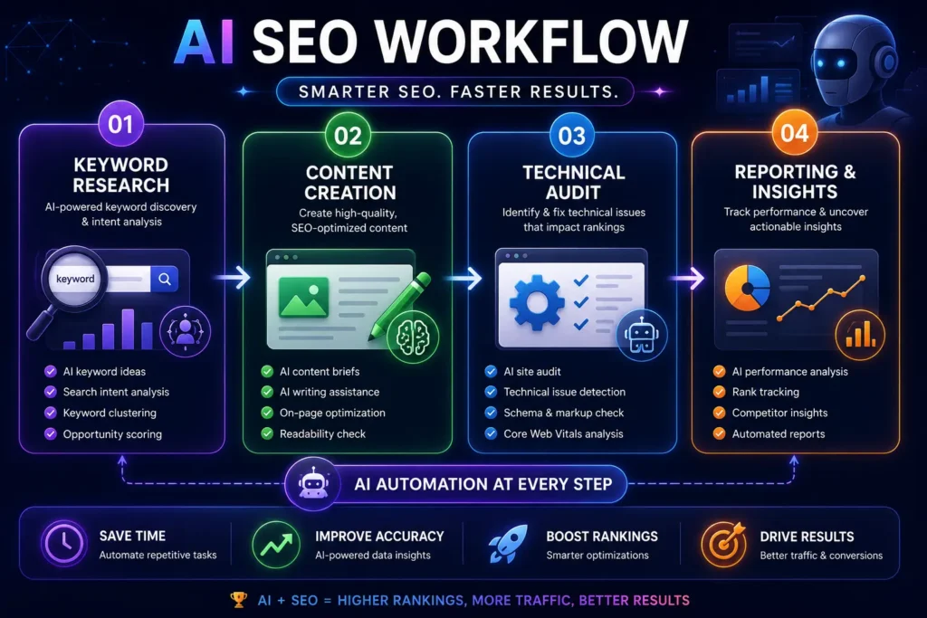 AI SEO Workglow for smarter SEO and faster result.