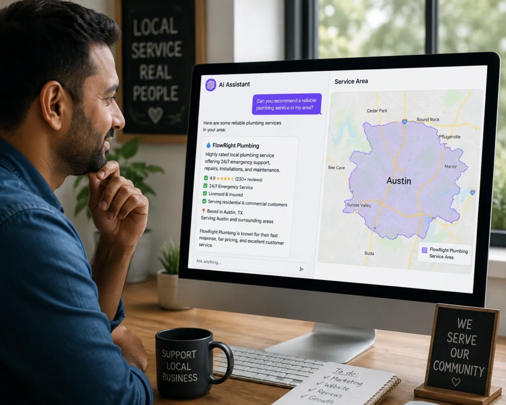 AI for GEO optimization shown across AI Overview and chatbot search results