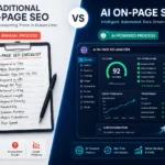 Comparison graphic of traditional on-page SEO versus AI On-Page SEO tools