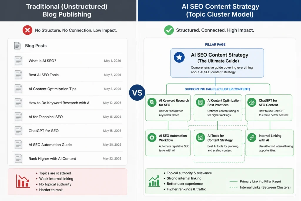 AI SEO content strategy structure compared to unstructured publishing