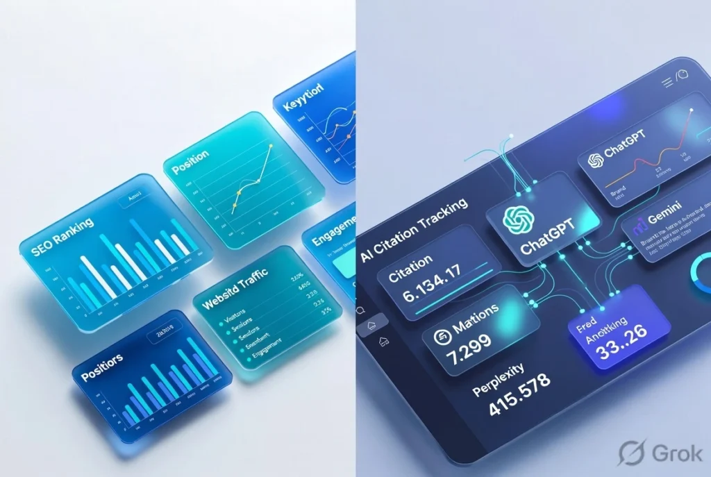 raditional analytics dashboard compared to an AI citation tracking dashboard