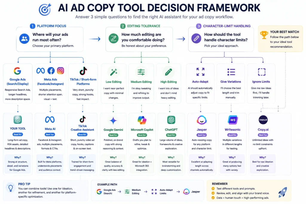 Decision framework for choosing an AI ad copy generator