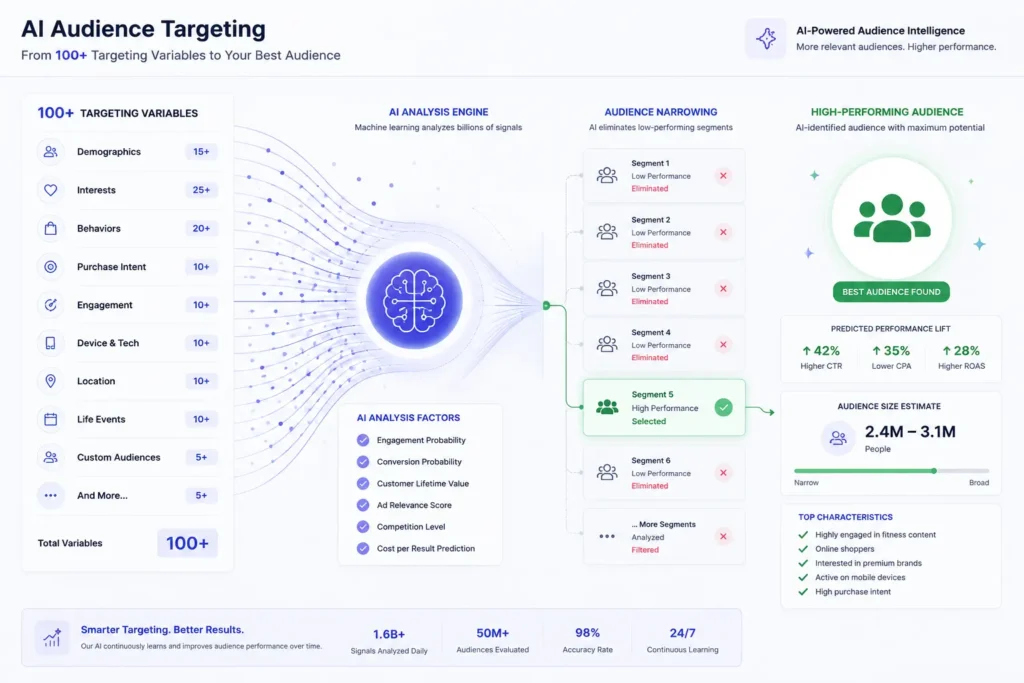 AI audience analysis narrowing down to a high-performing target segment