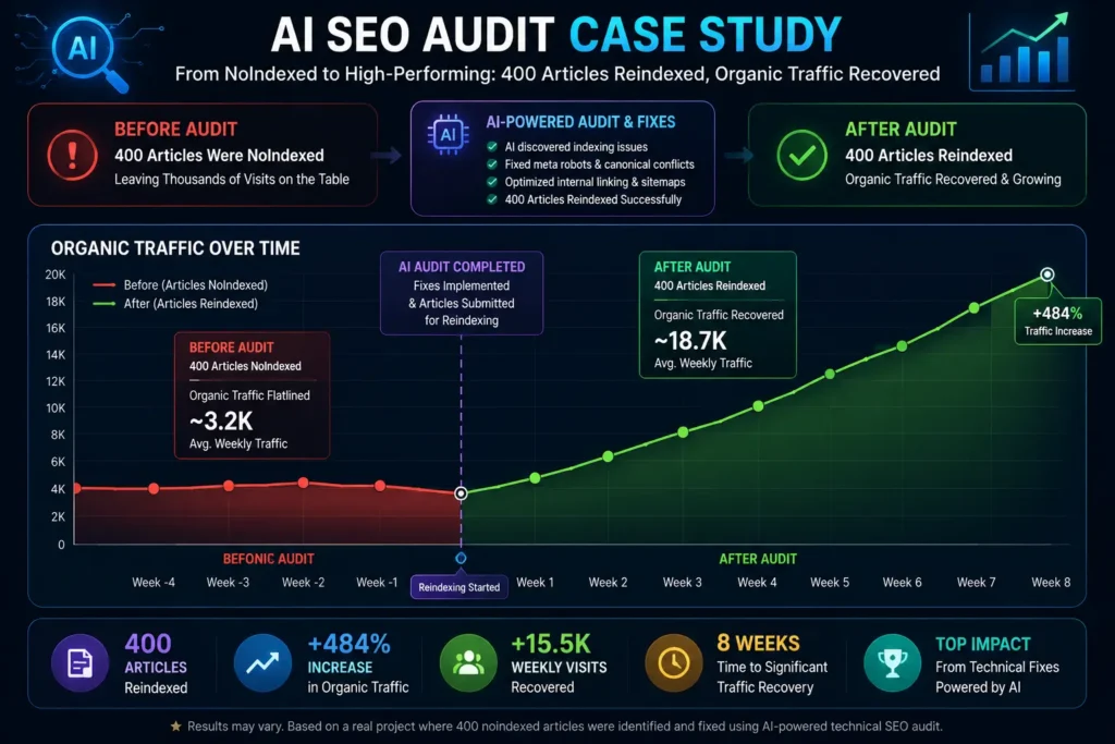 Organic traffic recovering after an audit caught a noindex error