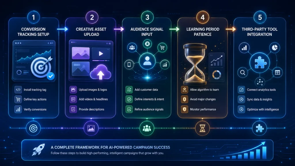 Performance Max campaign overview with AI-generated insights highlighte