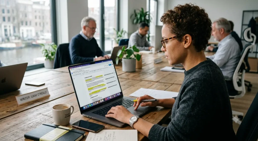 Strategist reviewing an AI content brief for brand-specific gaps